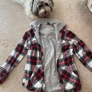 Lined flannel top, Ruffus recommends on a cold day